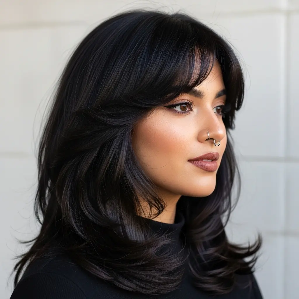 Stylish Face-Framing Layers with Long Curtain Bangs