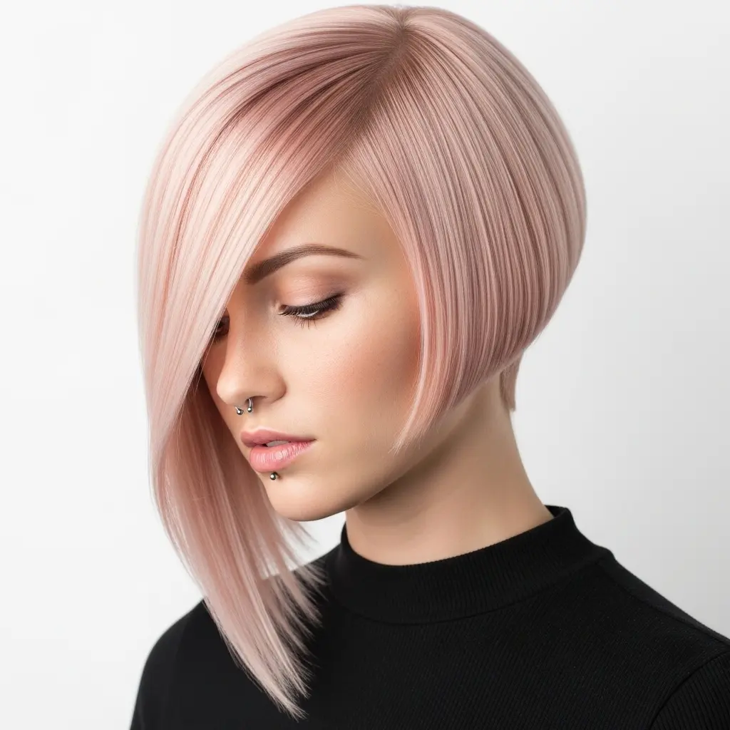 #10 Sleek Light Pink Asymmetric Bob