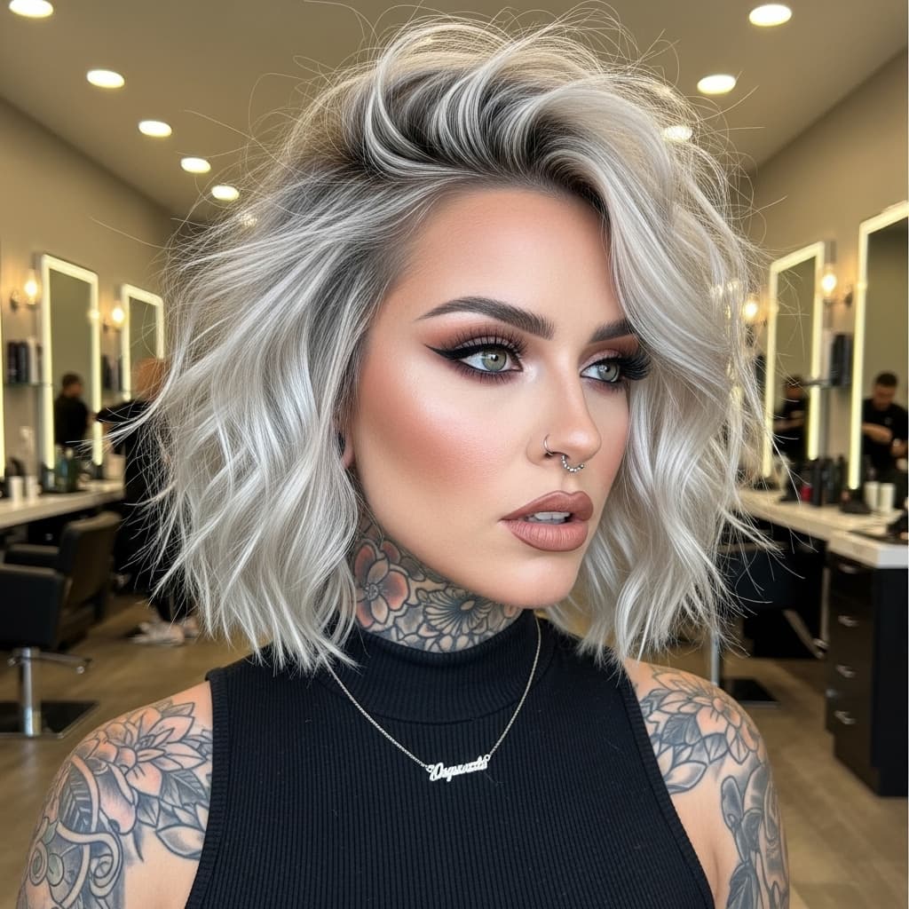 Deeply Side-Parted Choppy Lob