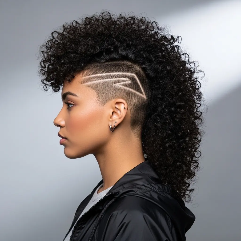 #11 Mid-Length Curly Mohawk with Buzzed Lines