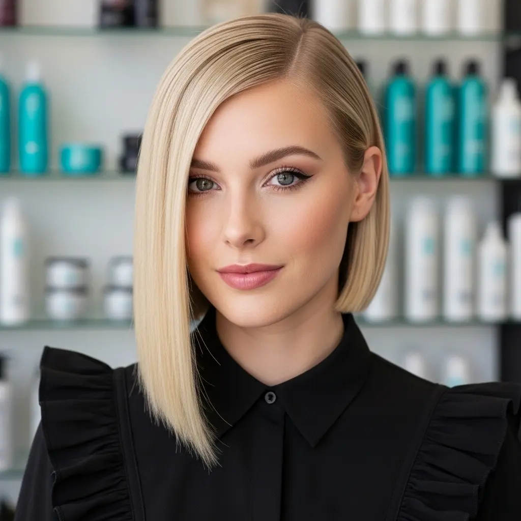 #13 Sleek Blonde Long Asymmetric Bob