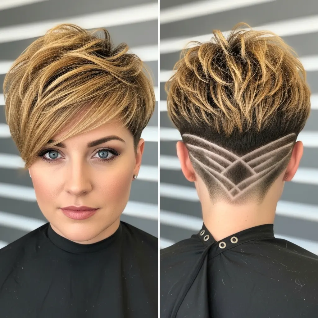 #15 Layered Pixie with Side Shaved Lines