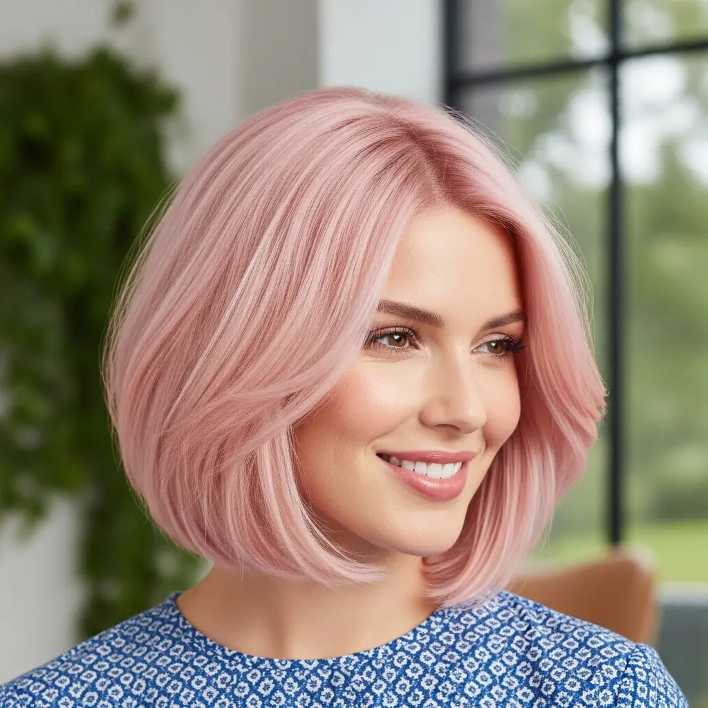 Pink Short A-Line Bob with Curtain Bangs