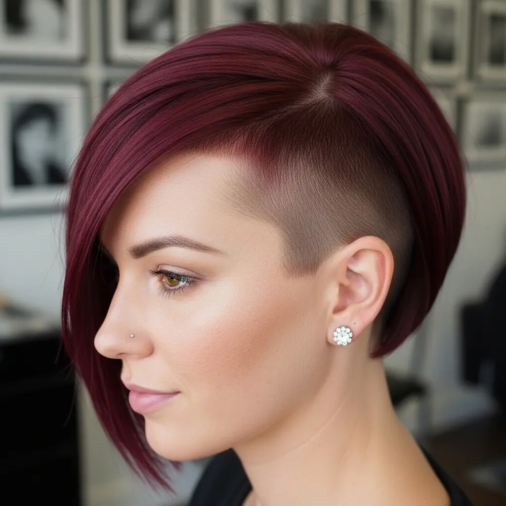 #2 Red Short Bob with a Buzzed Side