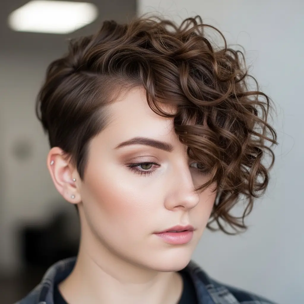 #2 Trending Asymmetrical Cut for Short Curly Hair