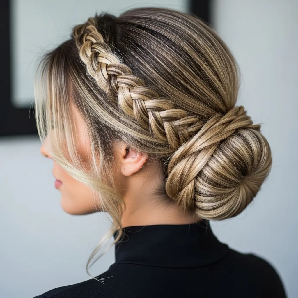 #5 Chic Low Bun with Textured Braids
