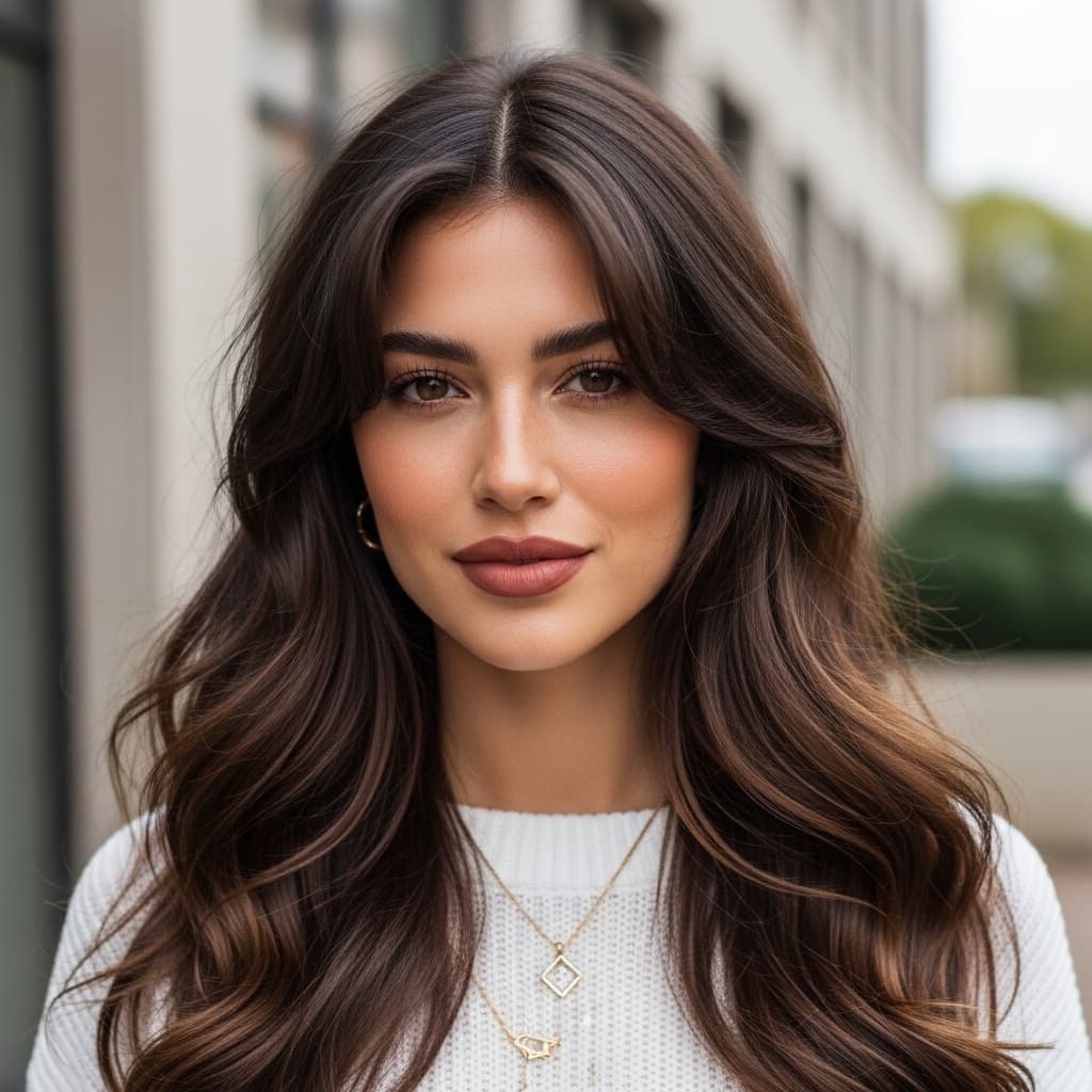 Long Brunette Hairstyle with Invisible Layers