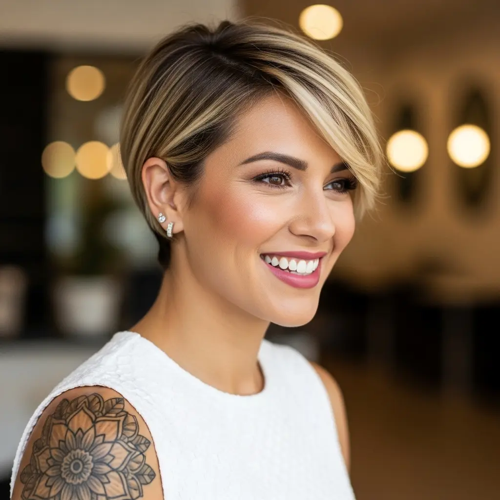 Chic Pixie Bob Cut with a Sweeping Fringe