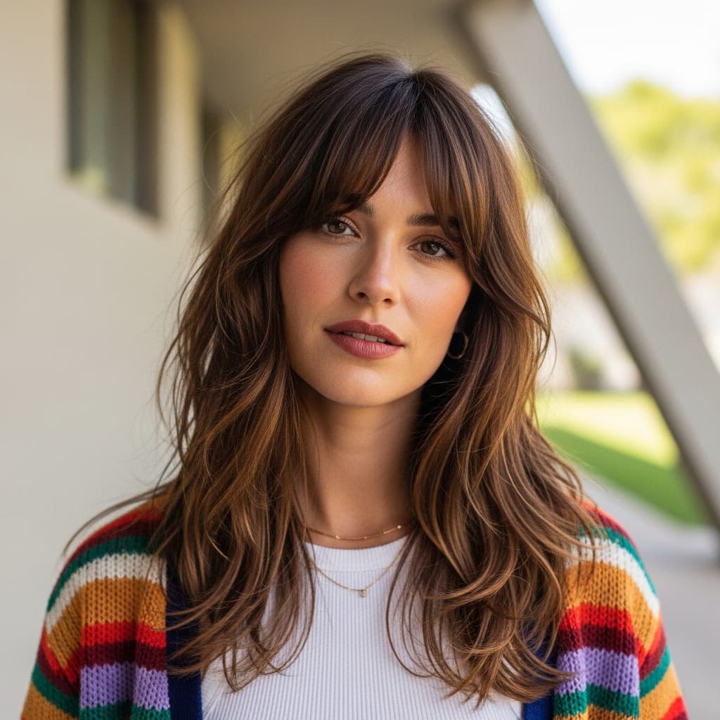 Lovely Long Choppy Hair with Bangs
