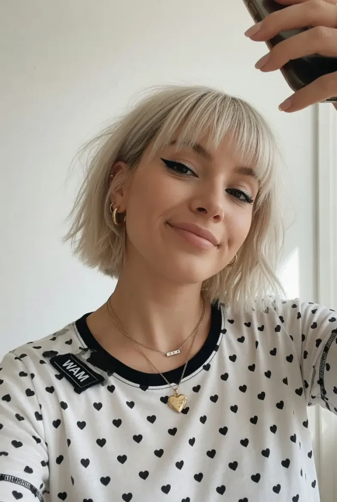 #1 Trendy Ear-Length Blonde Bob with Micro Bangs