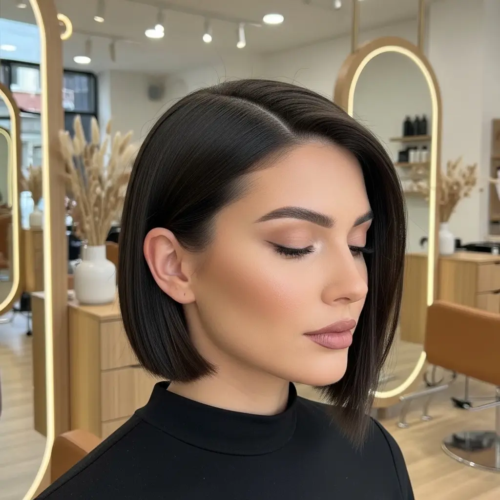 #1 Modern Short Angled Bob with Sleek Finish