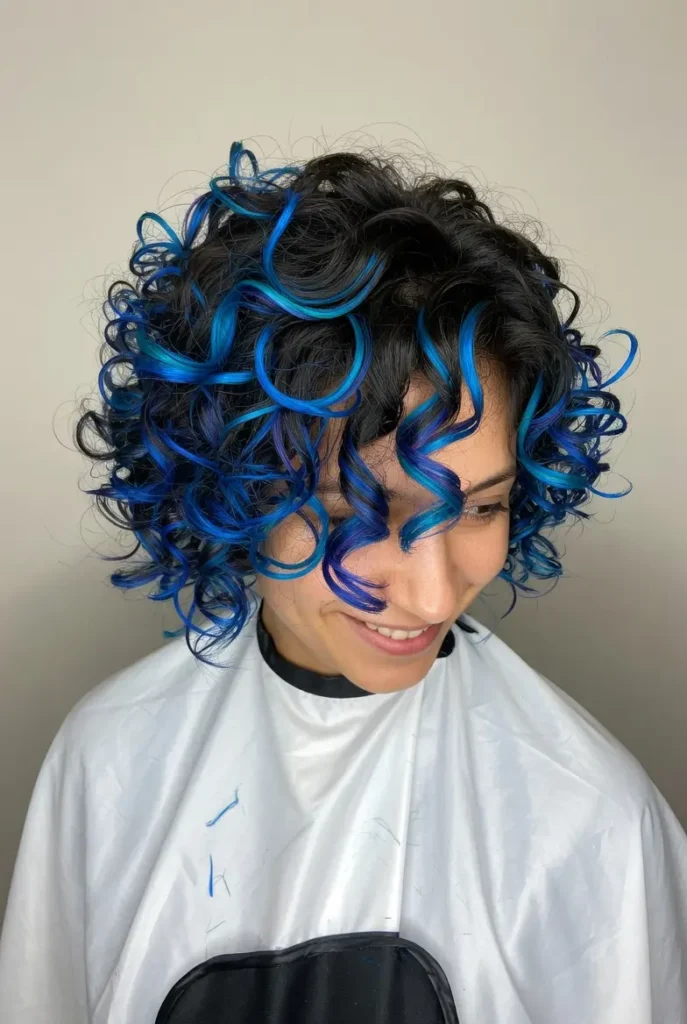 #10 Streaks of Dark Royal Blue on Dark Hair