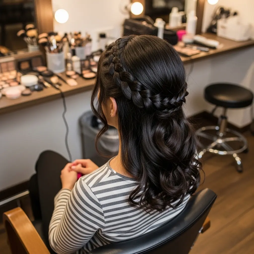 #11 Low-Tension Dutch Half-Up with Braided Band and Barrel Curls