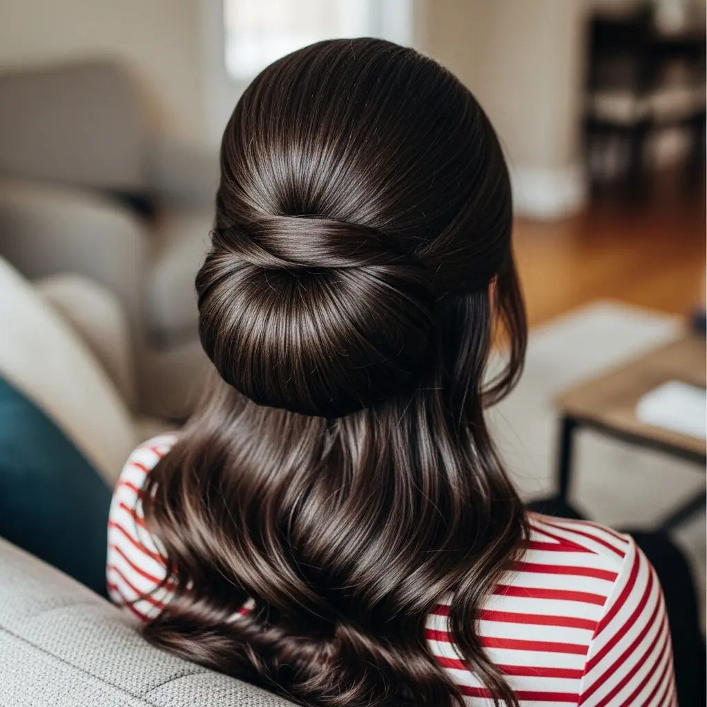 #12 Rolled Knot Half-Up with Barrel S-Waves