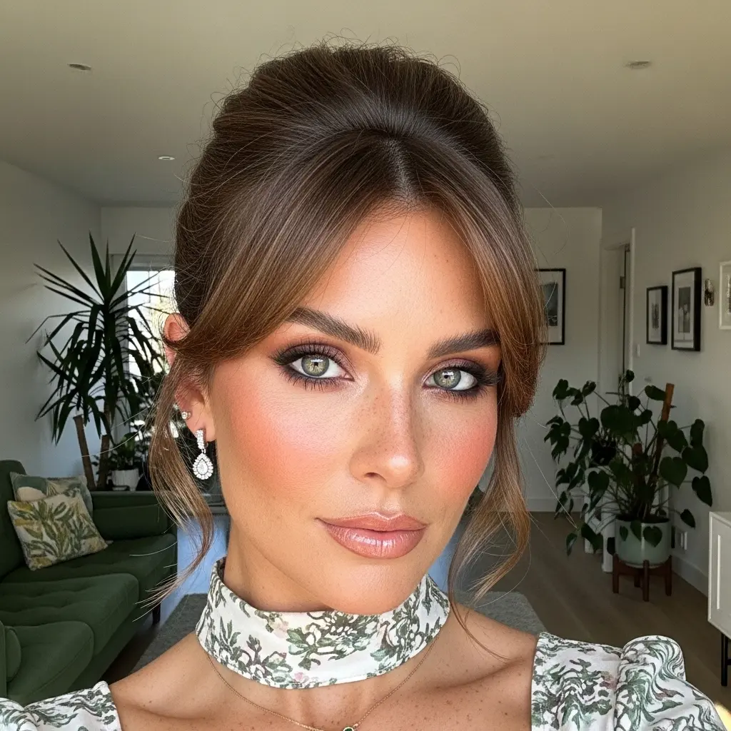 #13 Casual Soft Updo with Bangs