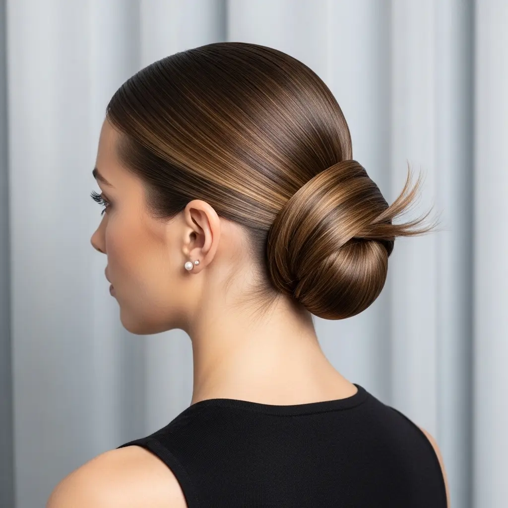 #13 Sleek Double-Loop Low Bun with Chestnut Dimension