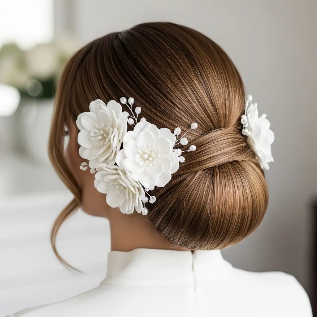 #13 Simple and Modern Updo with Flowers