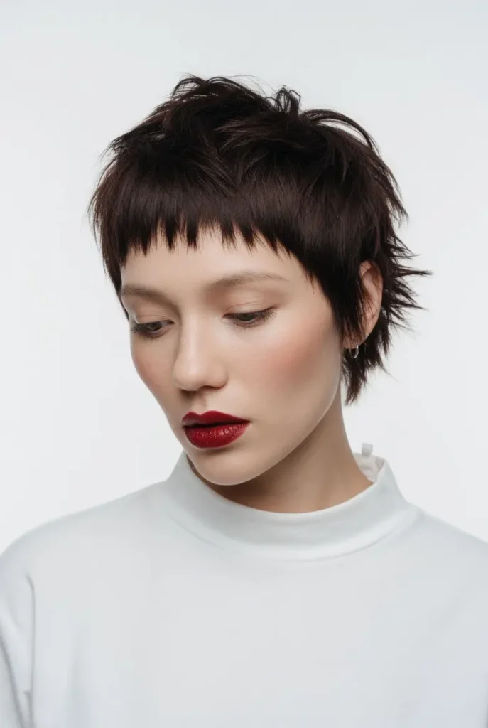 #13 Textured Brunette Pixie with Fringe