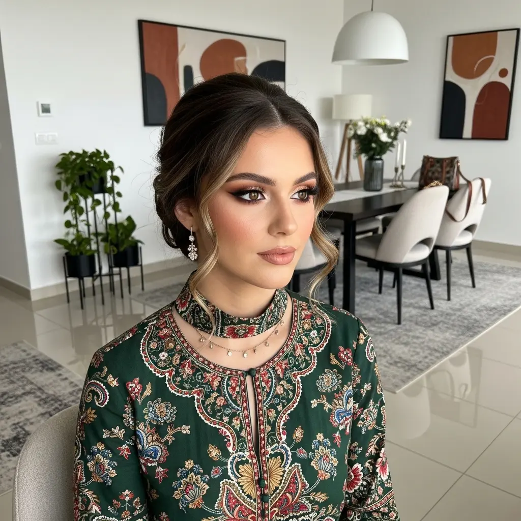 #14 Textured Low Bun with Curtain Tendrils and Crown Volume