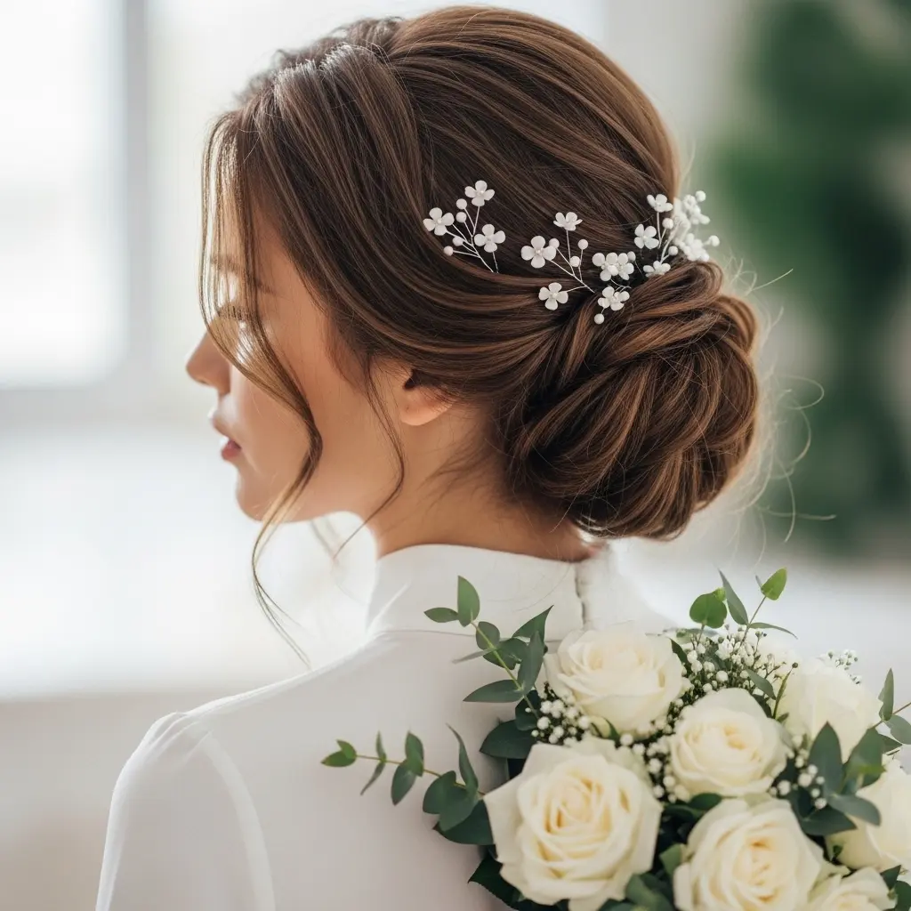 #15 Cute Bun Updo with Face-Framing Tendrils