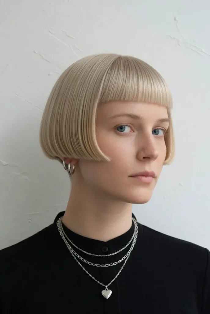 #16 Chic Bleached Bob with Curved Bangs