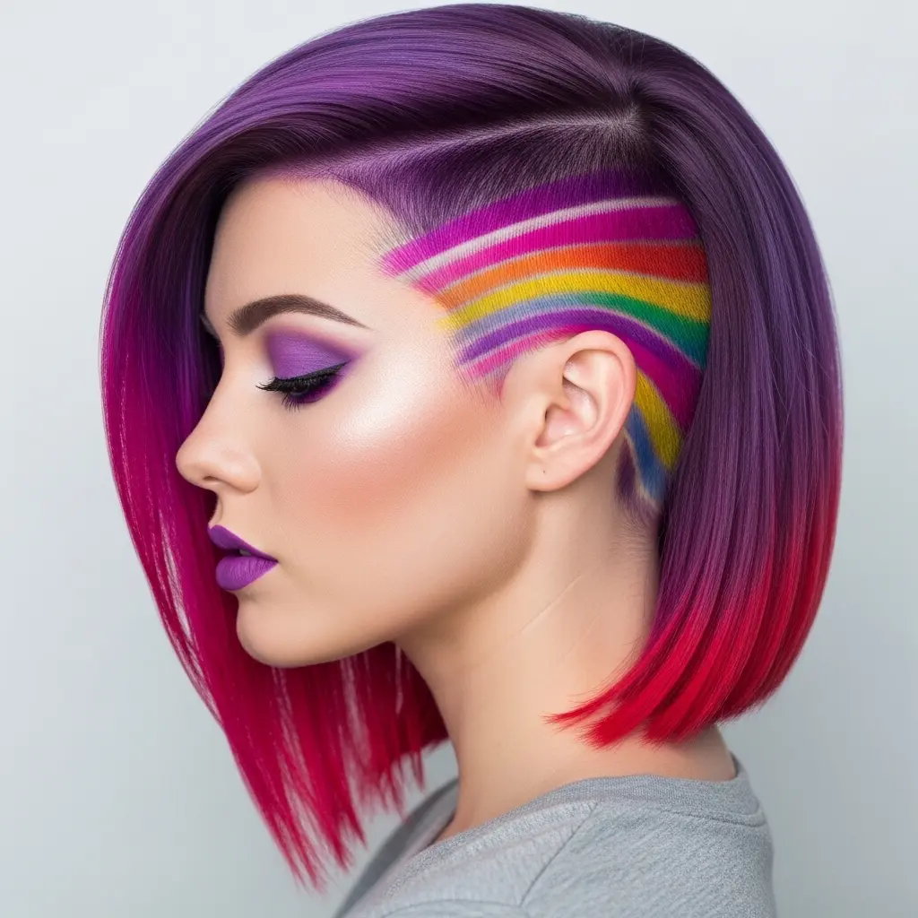 #16 Medium-Length Rainbow Hair with Shaved Designs