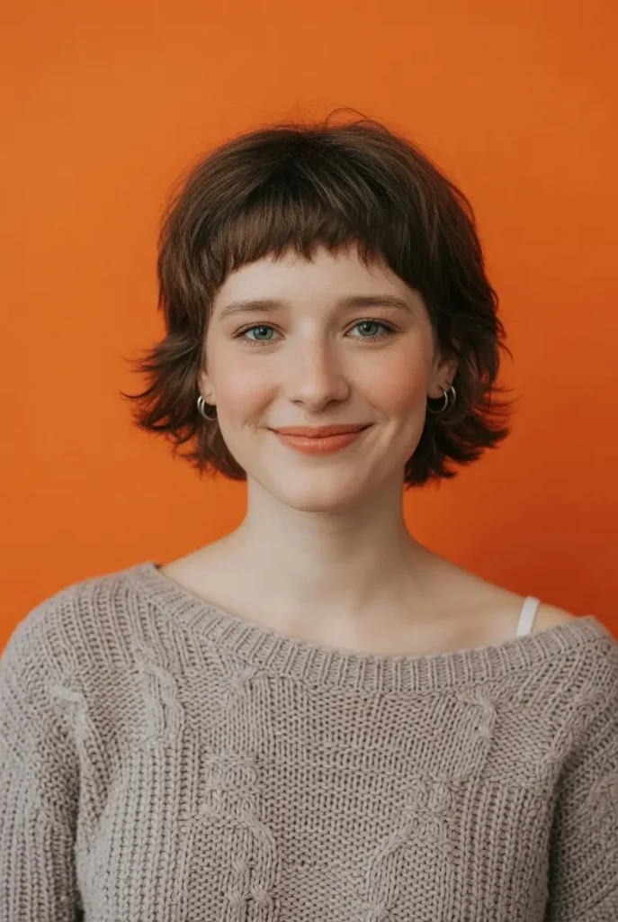 #17 Soft Chestnut Curls with Fringed Bangs