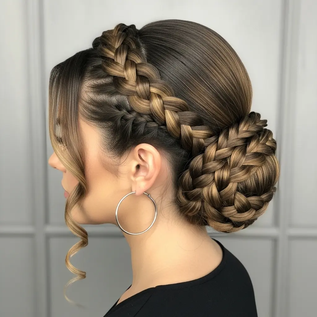 #18 Braided Crown Low Bun with Chestnut Balayage