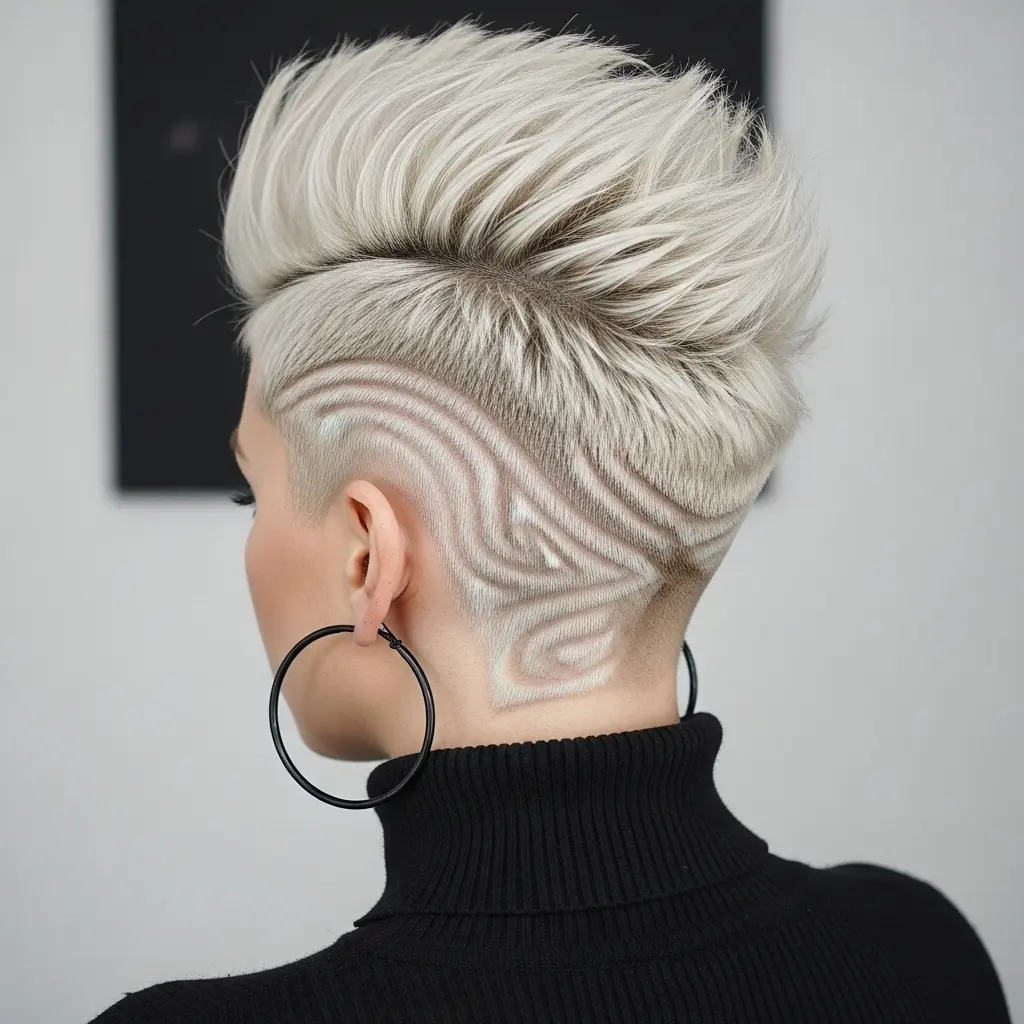 #2 Intricate Designs on Short Platinum Hair