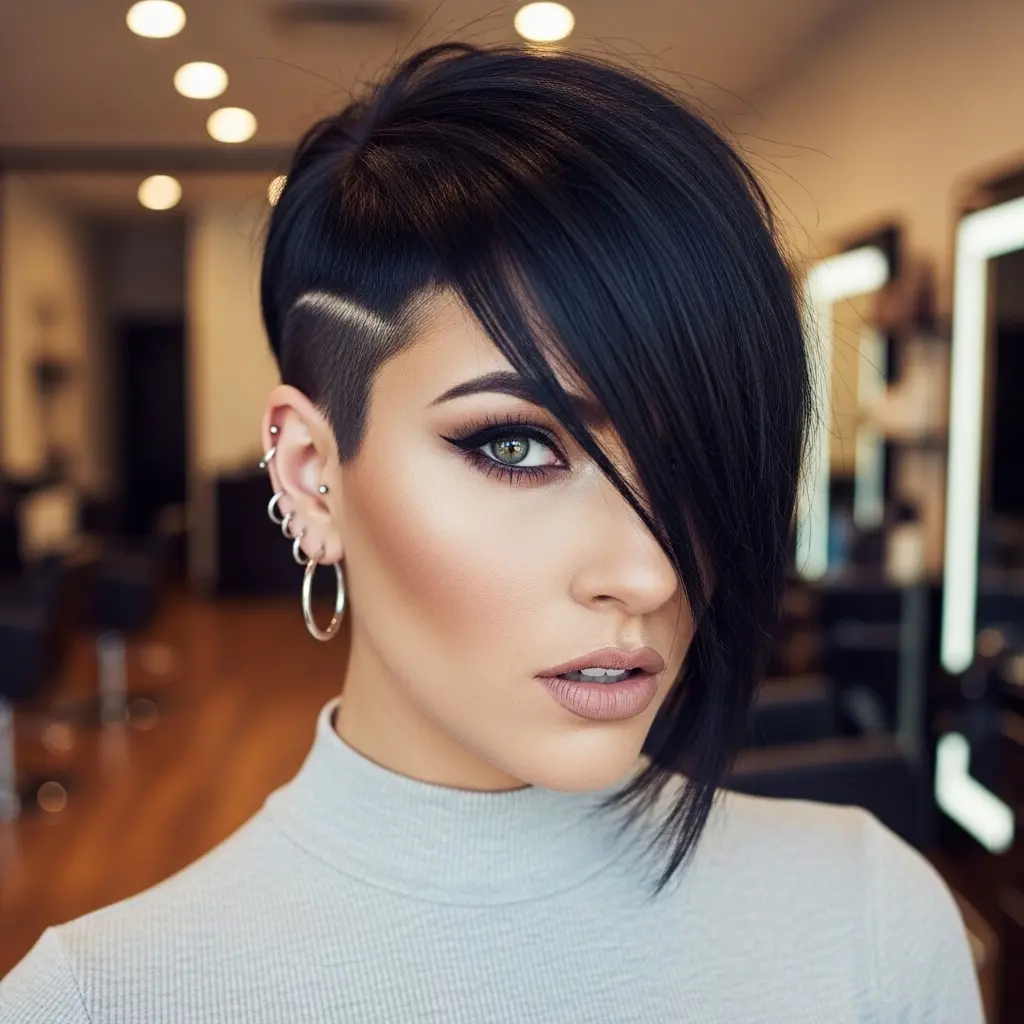 #2 An Edgy Short Haircut with Bangs for Black Locks