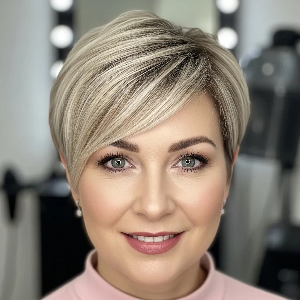 #21 Blonde Ear-Length Bob with Wispy Bangs for Women Over 40