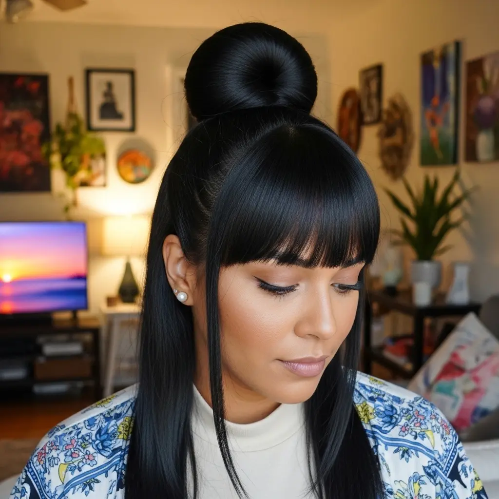 #3 Braided Bun With Bangs for Black Women