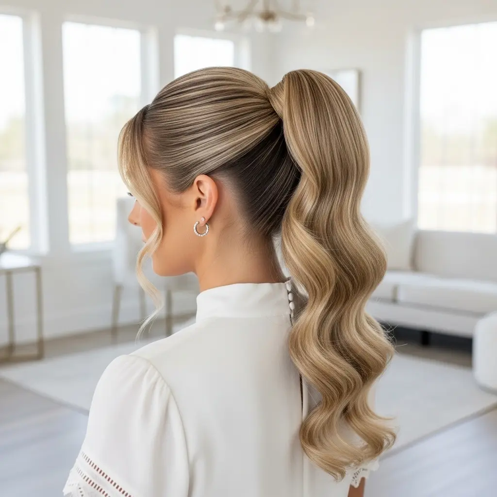 #3 Elegant High Ponytail with Loose Waves