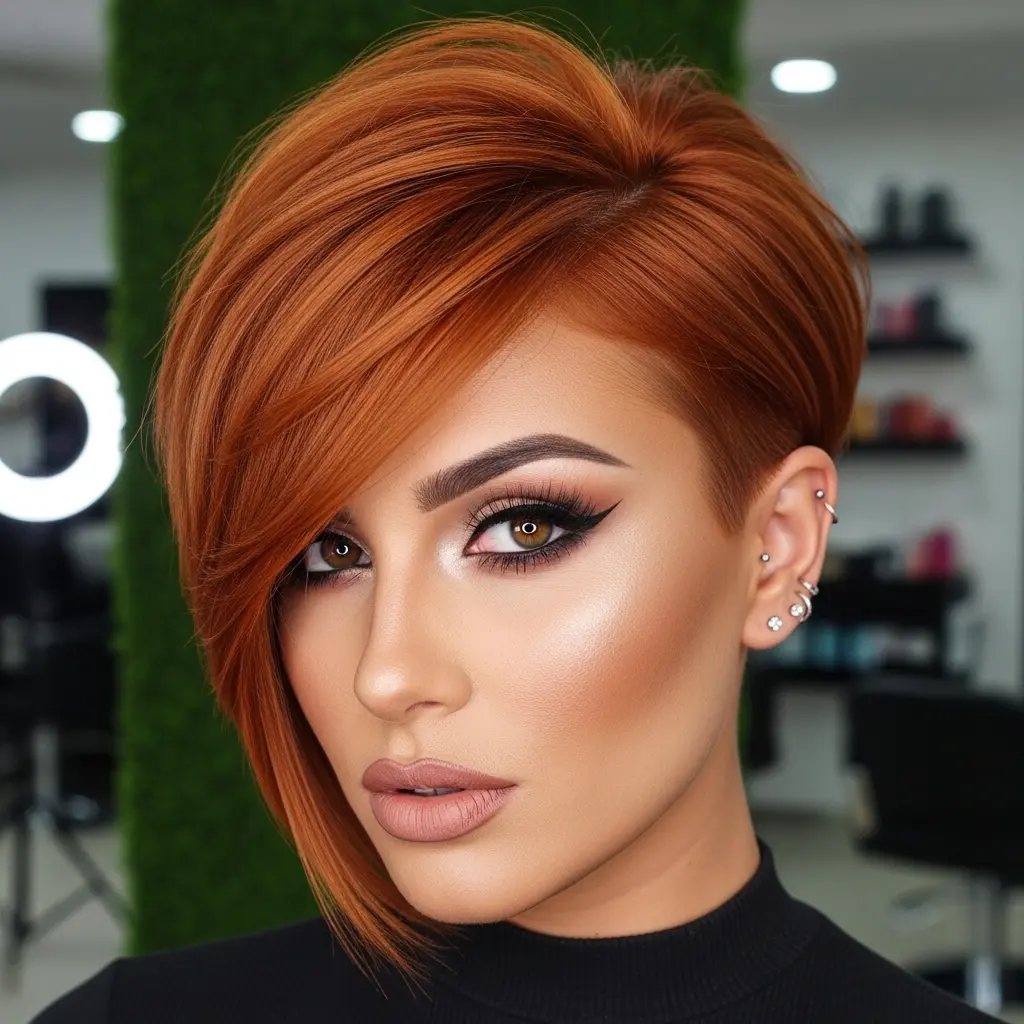 #3 Stylish Asymmetrical Short Bob with Rich Copper Tones