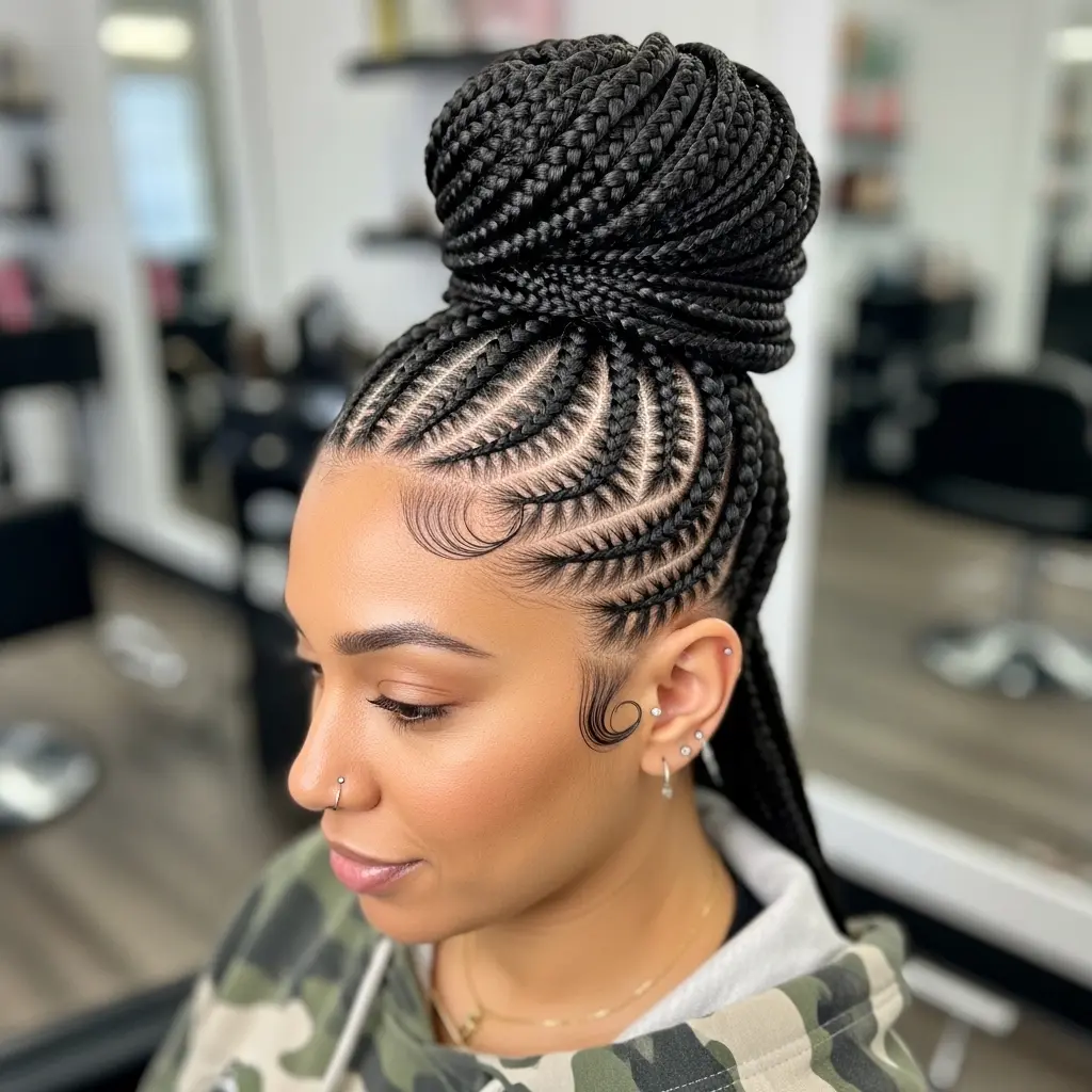 #4 Big Braided Bun With Weave