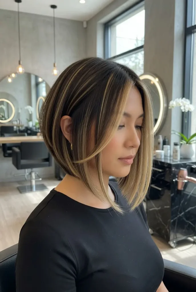 #4 Graduated Bob with Caramel Blonde Highlights