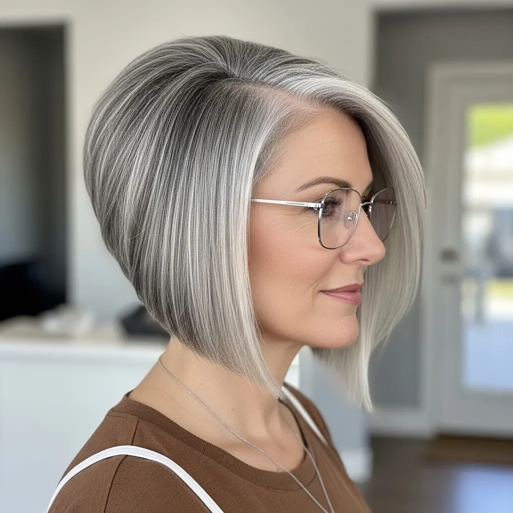 #4 Angled Grey Bob with Fringe