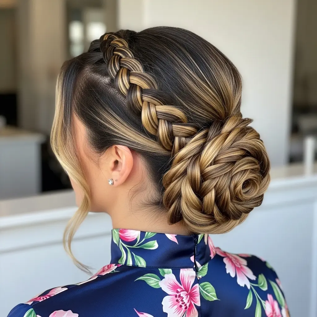 #5 Stylish Double Braided Bun Updo