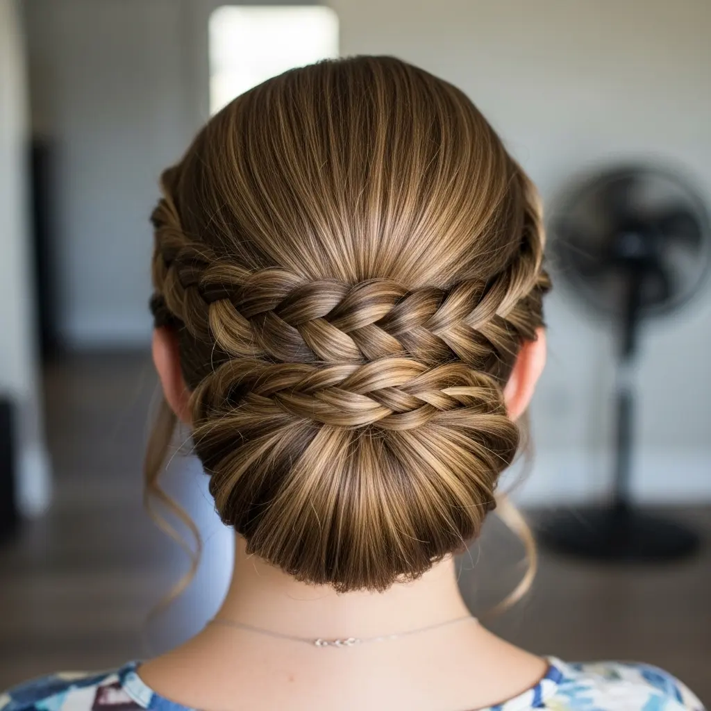 #5 Smooth Double-Braided Low Chignon with Bronde Dimension