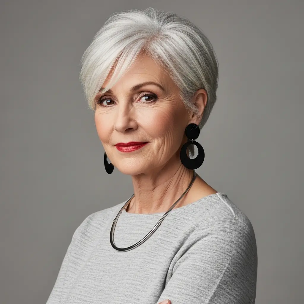 #5 Jagged Pixie Bob with Layered Bangs for Women Over 70