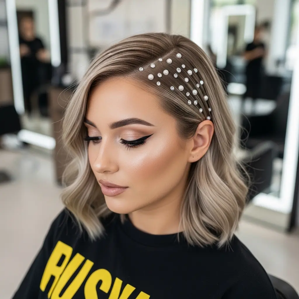 #6 Pearl-Accented Sleek Middle-Part Lob with Babylight Face-Frames