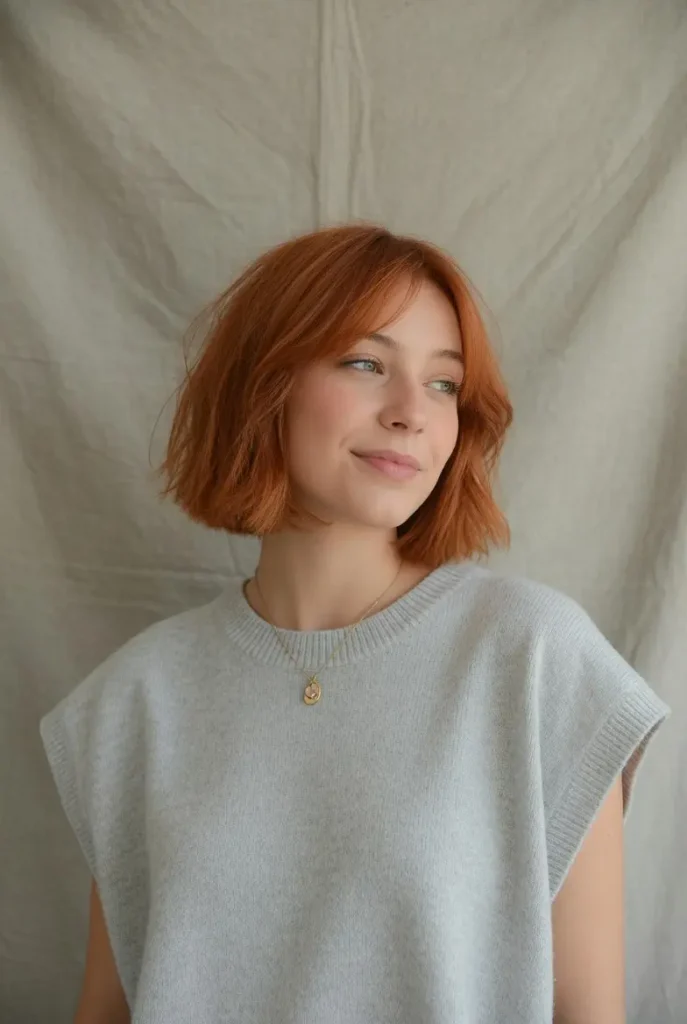 #6 Chic Copper Tousled Bob with Wispy Bangs