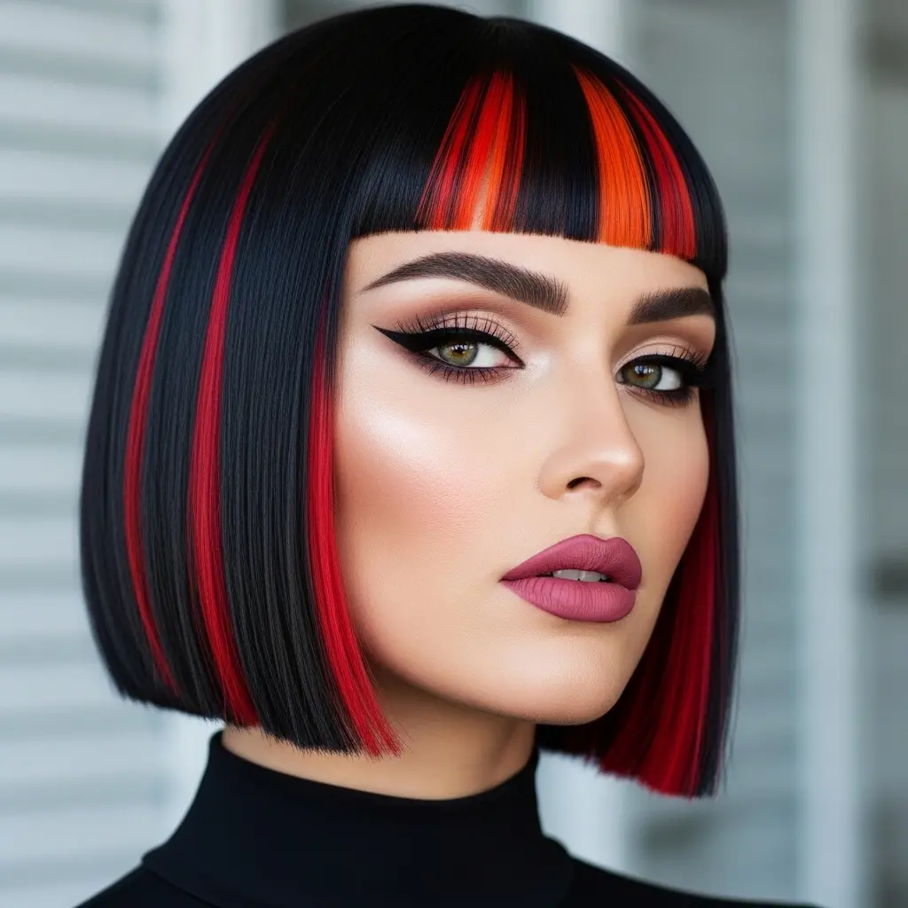 #6 Black Hair with Red and Orange Money Pieces