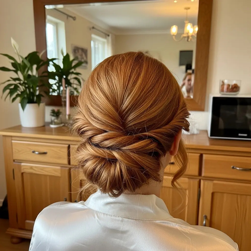 #8 Ginger Low Twisted Chignon with Loose Tendrils