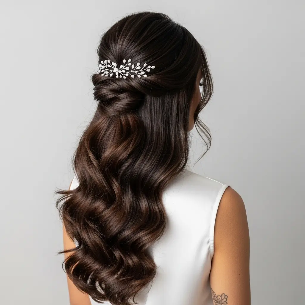 #8 Romantic Half-Up Curls with Hair Accessories