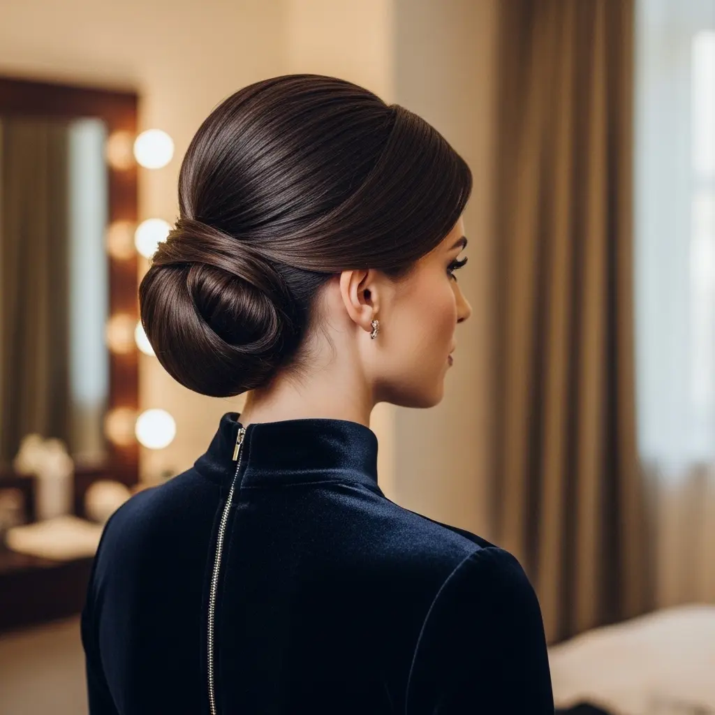 #9 Polished Twisted Low Chignon with Concealed Rope Wrap