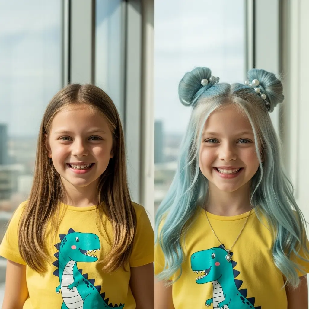 #1 Playful Half-Up Space Buns with Subtle Pastel Tones