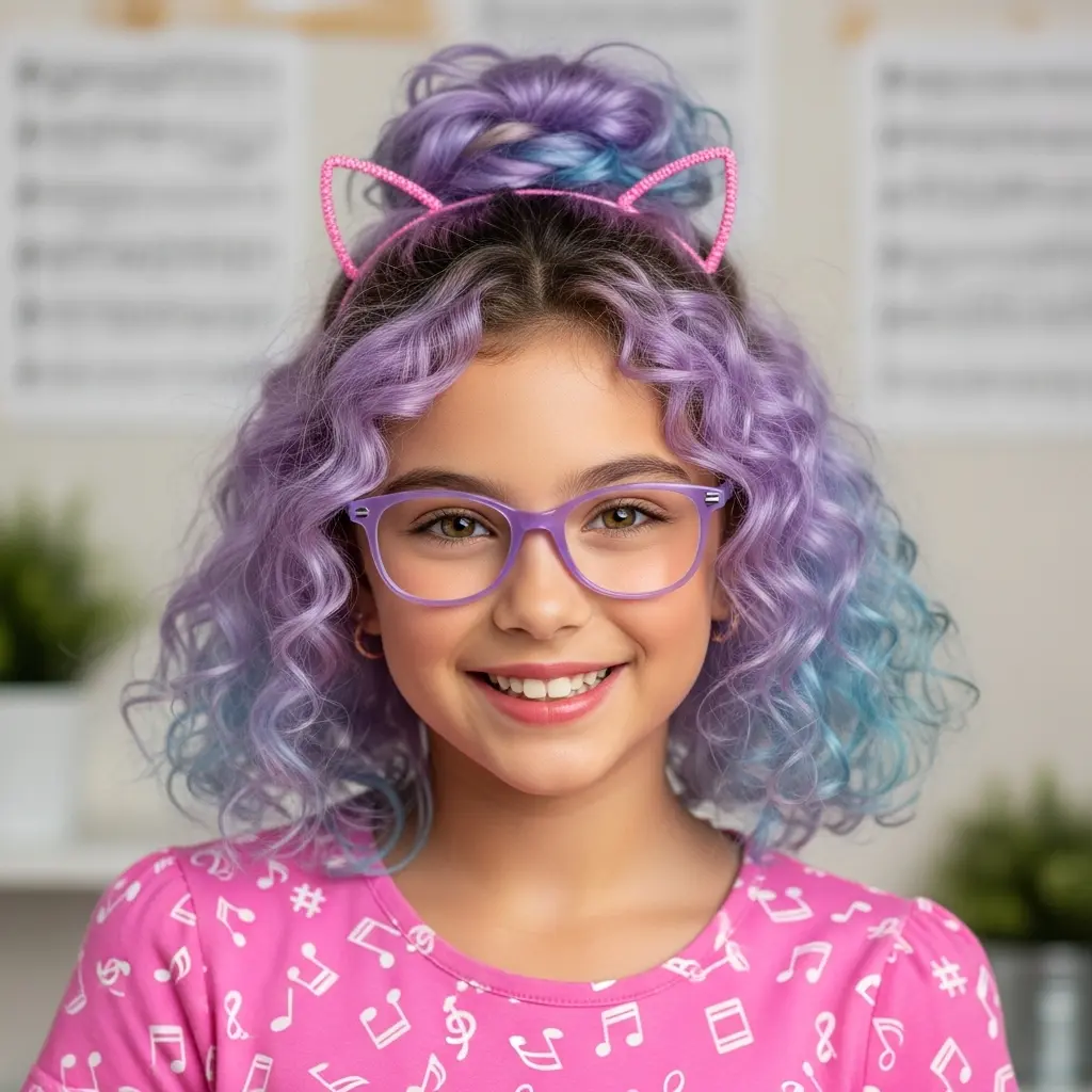 #11 Whimsical Curly Half-Up Style with Playful Pastel Highlights
