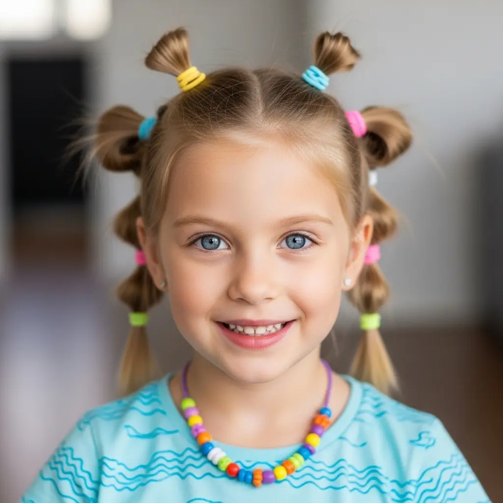 #12 Charming Playful Double Bun Hairstyle with Colorful Accents