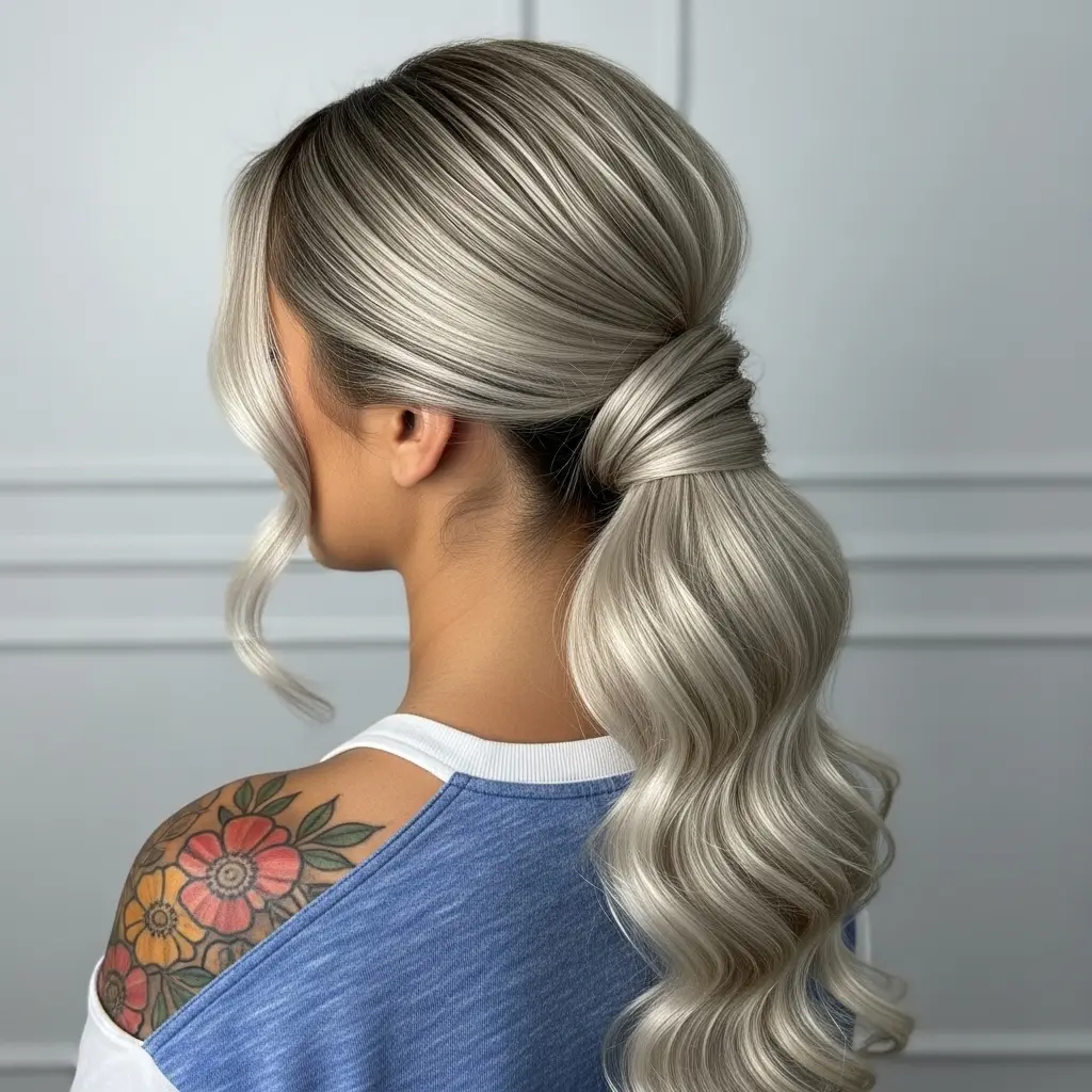 #13 Loose Bubble Ash Blonde Ponytail